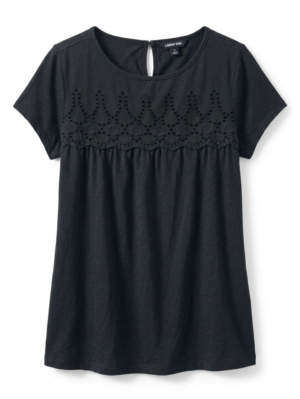 JACHS Girlfriend  Black Eyelet Yoke Short Sleeve Tee